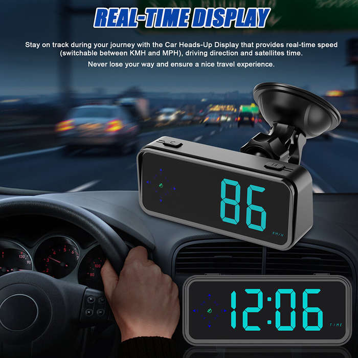 Black - Car HUD Head Up Display LED Display Alert Speeding Alert Car LED Display Clock Car SUV RV Mi