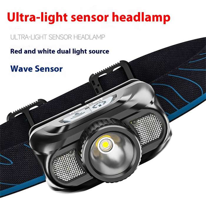 Black - LEM Outdoor 800LM Wave Sensor Headlamp Dual Light Source Ultra-Bright Headlamp Long-Lasting