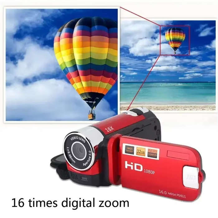Red - 1080P Full HD Digital Camera 270 Rotation DV Video Recorder 2.7inch Touch Screen Camcorder 16X