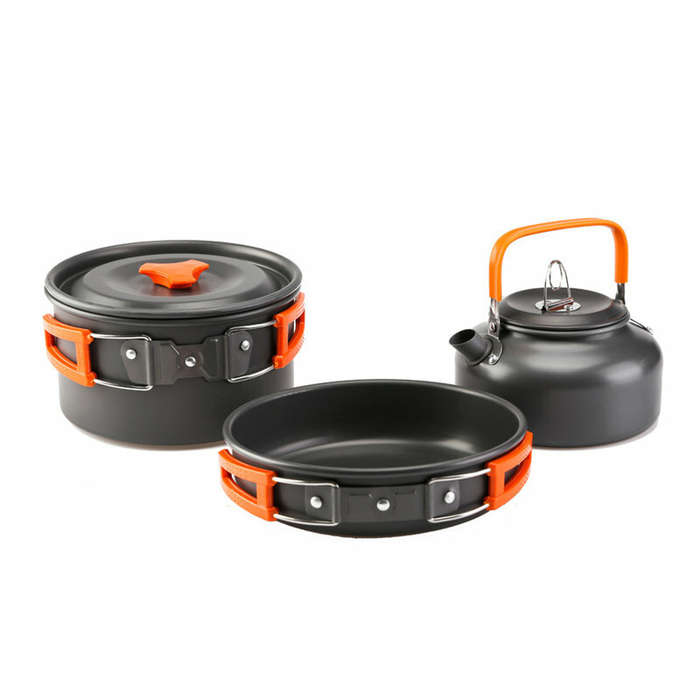 Orange - 2~3 Person Camping Tableware Aluminum Nonstick Cookware Outdoor Cooking Pan Supplies Kettle