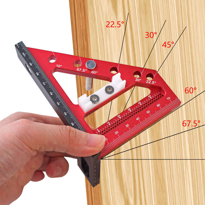 Red - Carpenter 3D Multi-angle Measuring Ruler Square Ruler Hole Scribing Ruler Woodworking Scriber