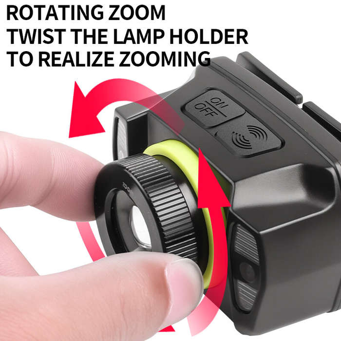 Black - Bikight Smart Sensor USB Rechargeable LED Headlamp Zoom Headlight Fishing Accessories Work L