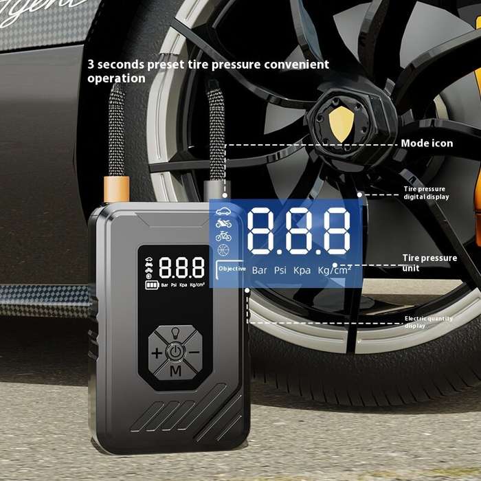 Black - 150Psi Cordless Car Air Pump Portable Digital Display Car Tires Electric High Pressure Infla