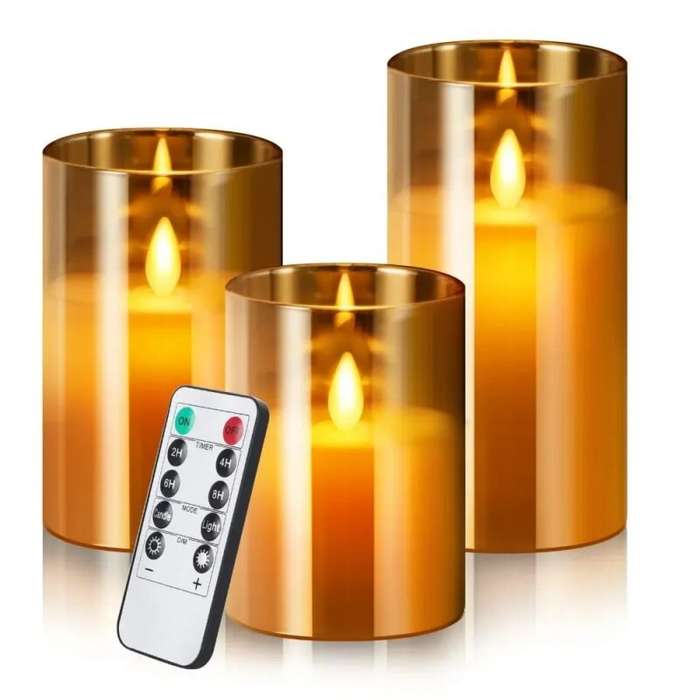 Brown - 3Pack LED Battery Operated Decorative Light Remote Control Flameless Candles for Bedroom and