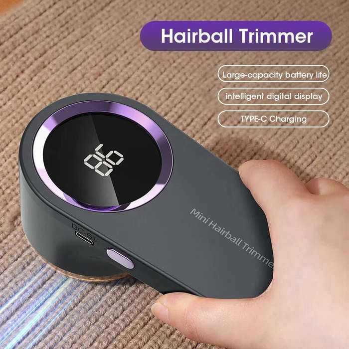 Grey - Lint Remover Electric Hairball Trimmer Smart LED Digital Display Fabric USB Charging Portable