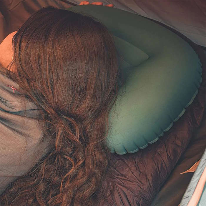 Blue - IPRee Ultralight Portable Inflatable Camping Travel Pillow Compact Ergonomic Inflating Pillow