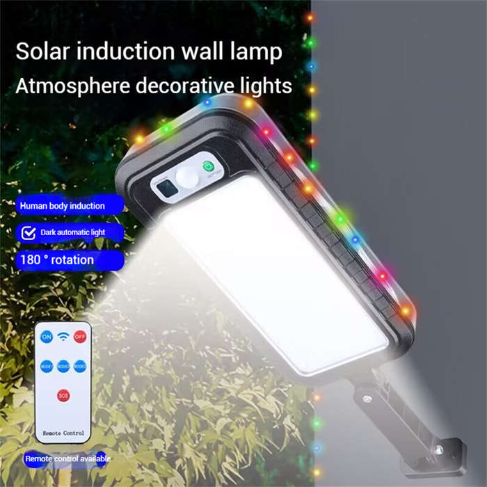#01 - LED Motion Sensor Solar Wall Light with 15M LED String Lights Remote Control Outdoor LED Secur