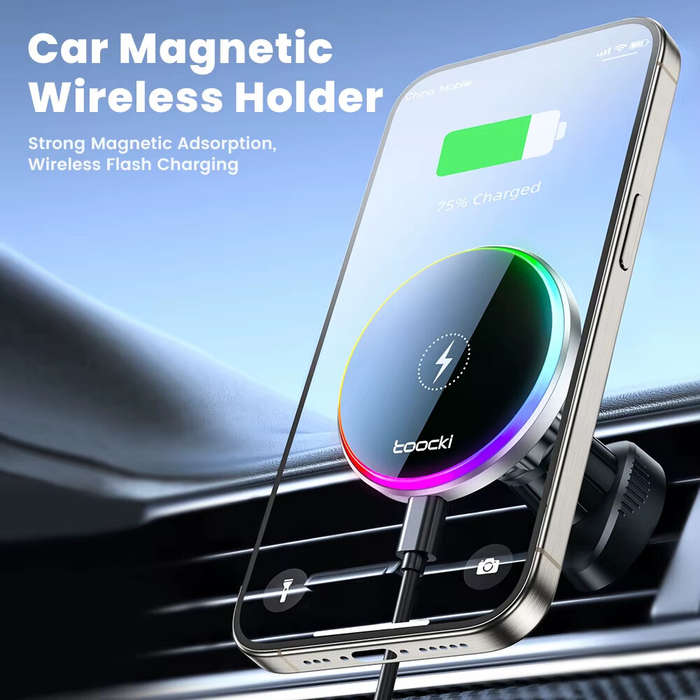 Type A - Toocki RGB Car Phone Holder 15W Wireless Charger Car Phone Charger Holder Stand For iPhone