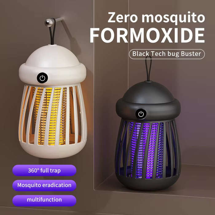 Beige - USB Rechargeable Mini UV Mosquito Killer Lamp 360 Coverage 3000V Electric Grid Dual UV & Nig