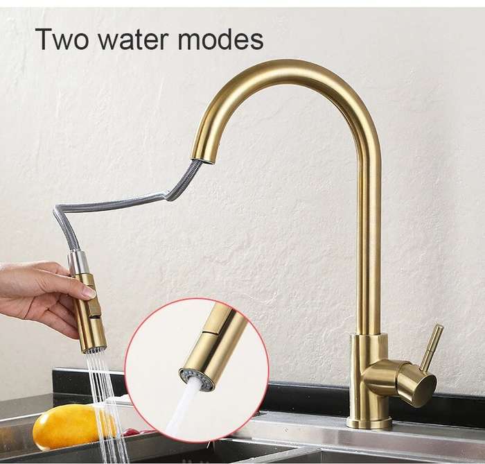 Black - Brushed Gold Pull Out Touch Sensor Kitchen Faucet 360 Rotation Smart Kitchen Faucet Sensor T