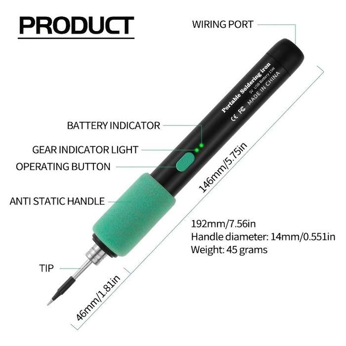 #1 - Adjustable USB Rechargeable Soldering Iron Kit with Three Tips for Home Appliance Repair Jewelr