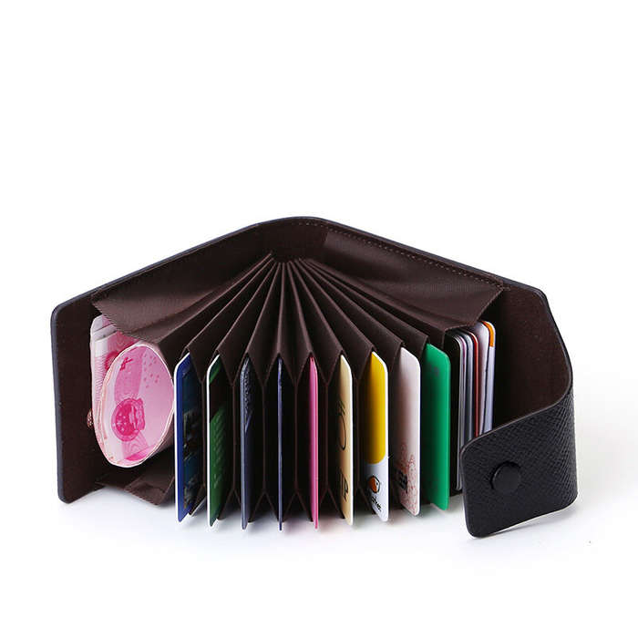 Black - Men Genuine Leather Credit Card Holder Wallet Men Multi Card Slot ID Credit Case Card Case M