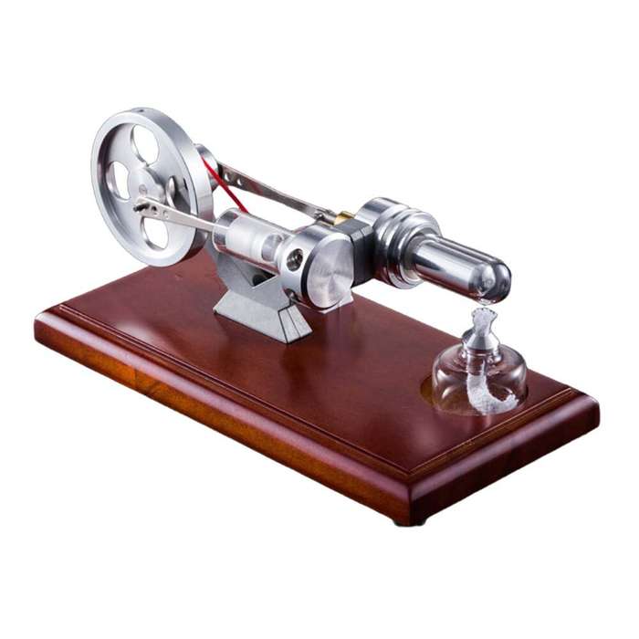 Silver - STARPOWER QX-FD-03 Stirling Engine Generator Model Wooden Base Physics Experiment Science D