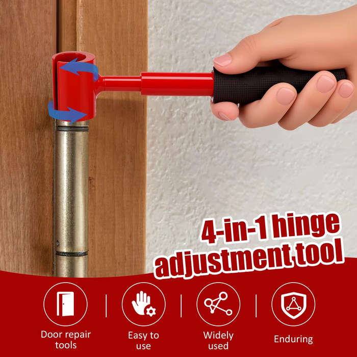 Red - 4-in-1 Door Hinge Adjustment Tool Metal Hinge Adjustment Wrench Door and Cabinet Alignment Too