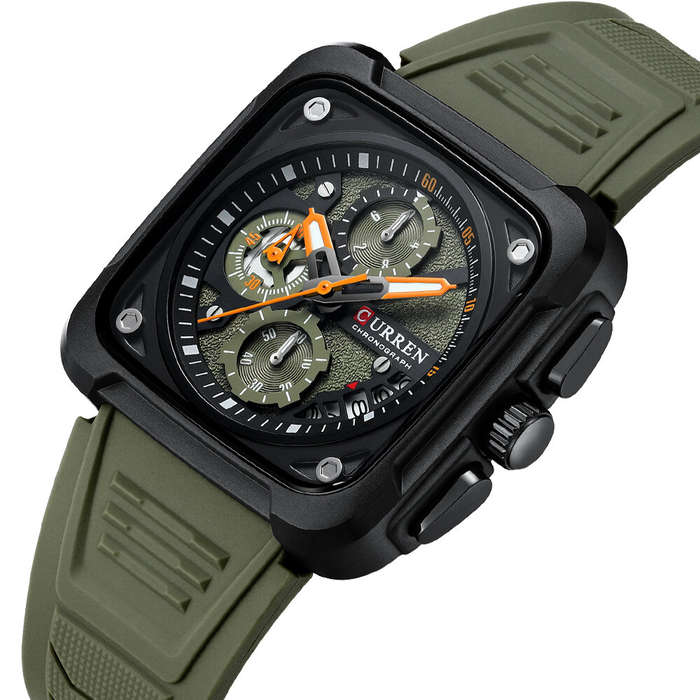 Green-Black - CURREN Men's Fashion Luminous Sports Watches Unique Square Dial with Chronograph Calen