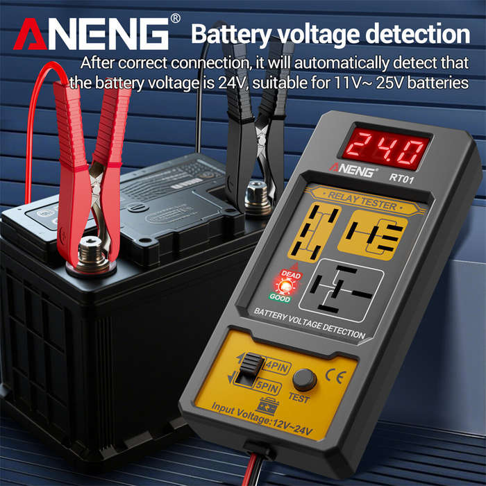 Black - ANENG RT01 Automotive Relay Tester Digital Voltage Relay Detecter 4-Pin 5-Pin Relay Display