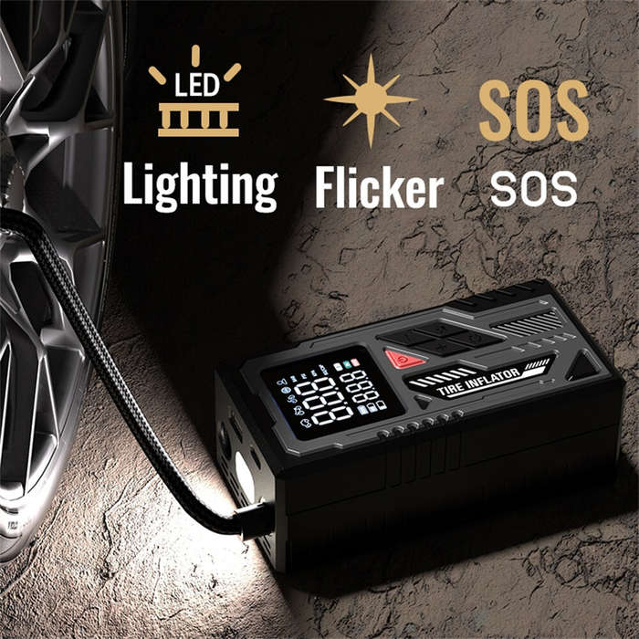 Black - ATJ-026 Portable Wireless Tire Inflator 150 PSI Max 4000mAh Battery Fast Inflation Digital D