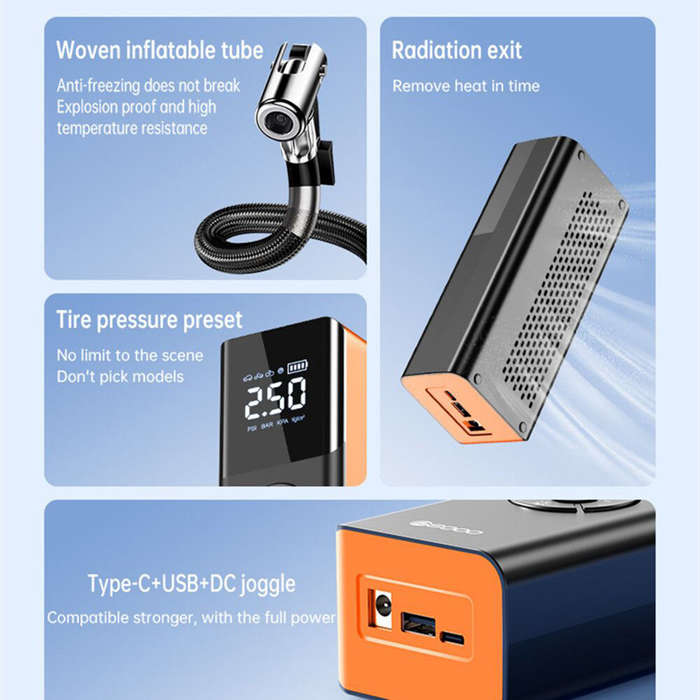 Black - 80W Car Tire Inflator Portable Air Compressor 150 PSI Electric Tire Inflator Cordless Tire P