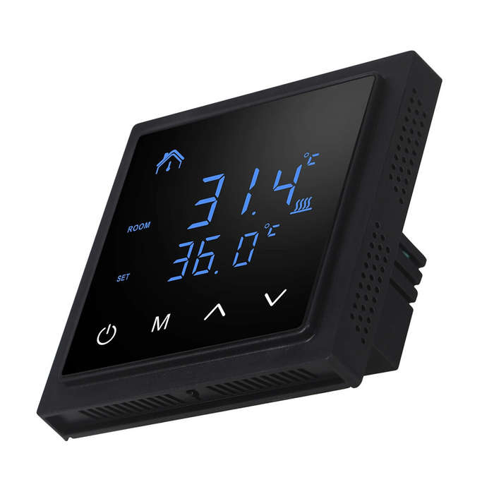 Black - Intelligent Thermostat 16A Floor Heating Temperature Controller with LED Touch Screen 85-265