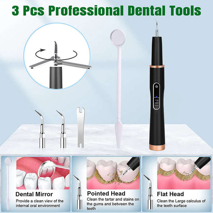 Black - Ultrasonic Electric Dental Tooth Cleaner Cleaning Oral Irrigator Kit for Teeth Stains Plaque