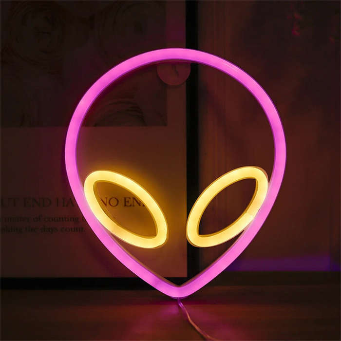 A - LED Halloween Neon Signs Atmosphere Lamp IP42 Waterproof 22x19.5cm Blue Pink Yellow Decor for Ho