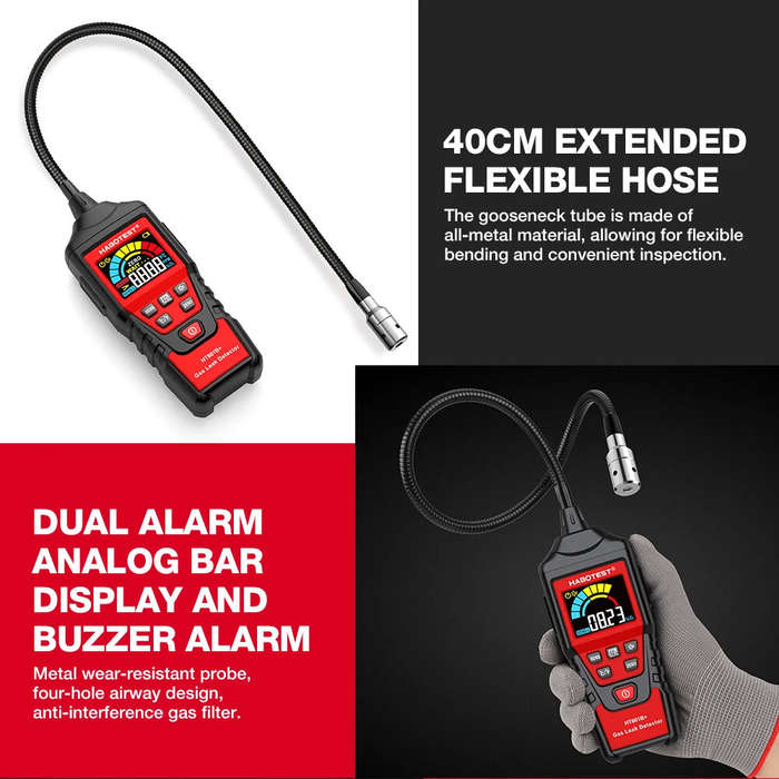 Black - HABOTEST HT601A Natural Gas Leak Detector 50-1000PPM Methane Combustible Gas Auto Zero Audib