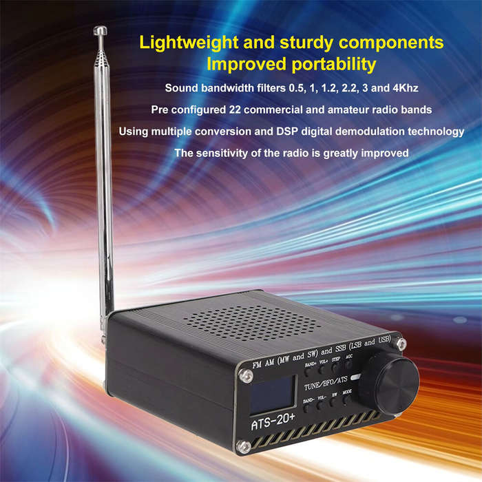 Black - ATS 20+ Si4732 Radio Receiver High Sensitivity Portable Small World Band Digital Receiver fo