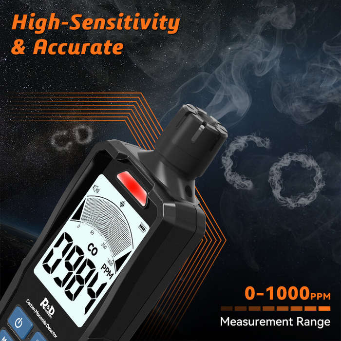 Black - RD700 Carbon Monoxide Detector High Accuracy 0-1000 PPM Sensor Portable LCD Display Recharge