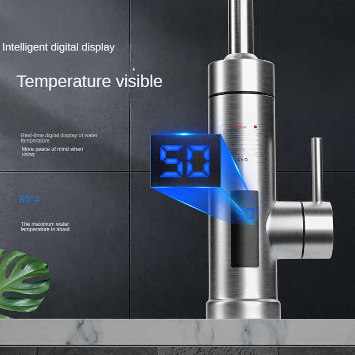 EU Plug - Instant 220V Electric Faucet with 360 Degree Rotating Stainless Steel Pipe Eco-friendly Ki