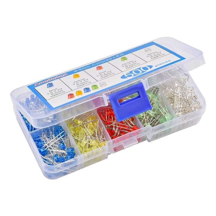 Multicolor - 500PCS 3MM LED Diodes Set Multi-Color Red Green Blue Yellow White Clear Lens Round LED