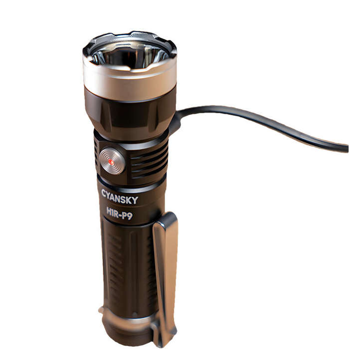 Black - CYANSKY H1R-P9 14500 Battery Compact EDC Flashlight with 1300 Lumens High Power Output, USB-