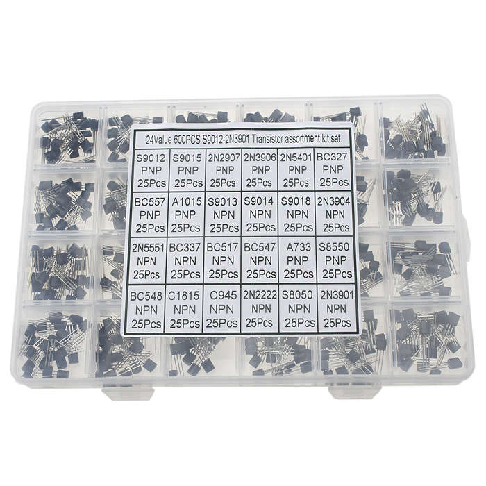 with box - 600PCS S9012 2N3901 NPN PNP Transistor Assortment Kit TO-92 10V High Quality Components W