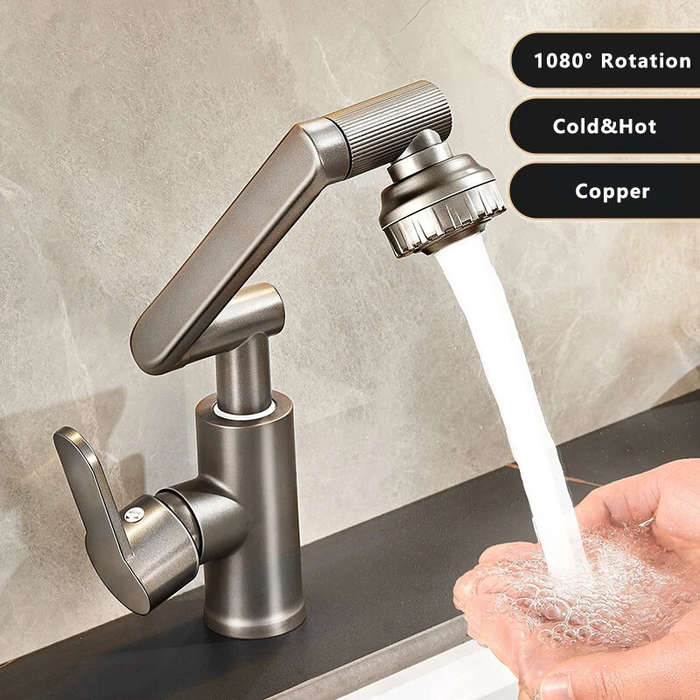 Gun Gray - Universal G1/2 Hot and Cold Rotating Faucet 1080 Degree Rotation Copper Material Dual Mod