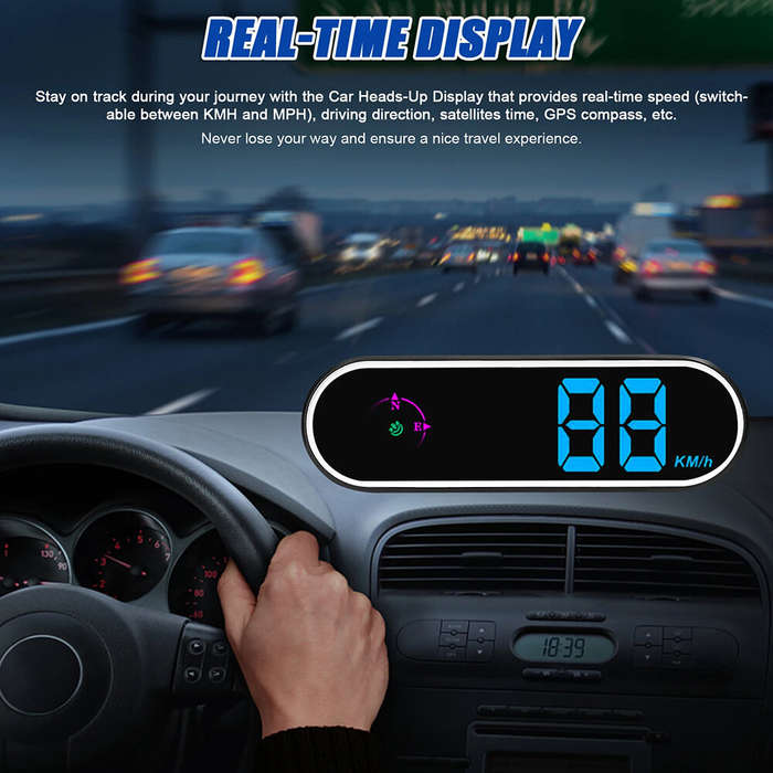 #2 - Car Head Up Display GPS Digital Speedometer with Color LED Display Clock Compass Function Over