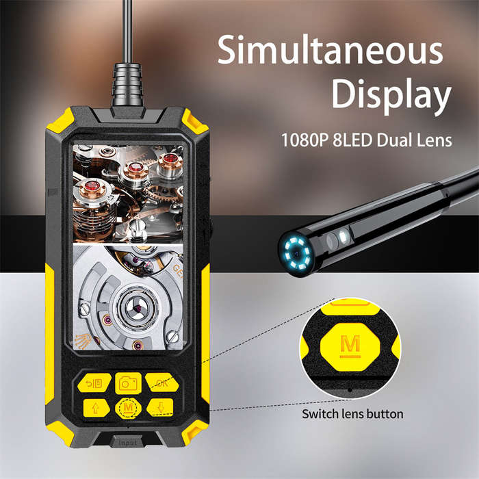P50 8mm Triple Lens Industrial Endoscope 1080P Full HD 4.5inch LCD Digital Inspection Borescope Came