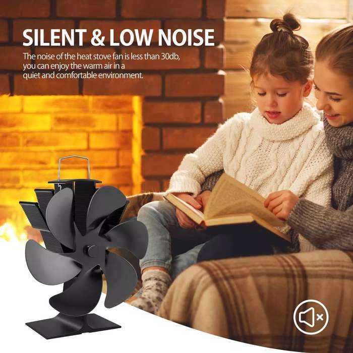 Black - IPRee 6 Blades Heat Powered Stove Fan Black Fireplace Fan Log Wood Burner Eco-fan Quiet Home