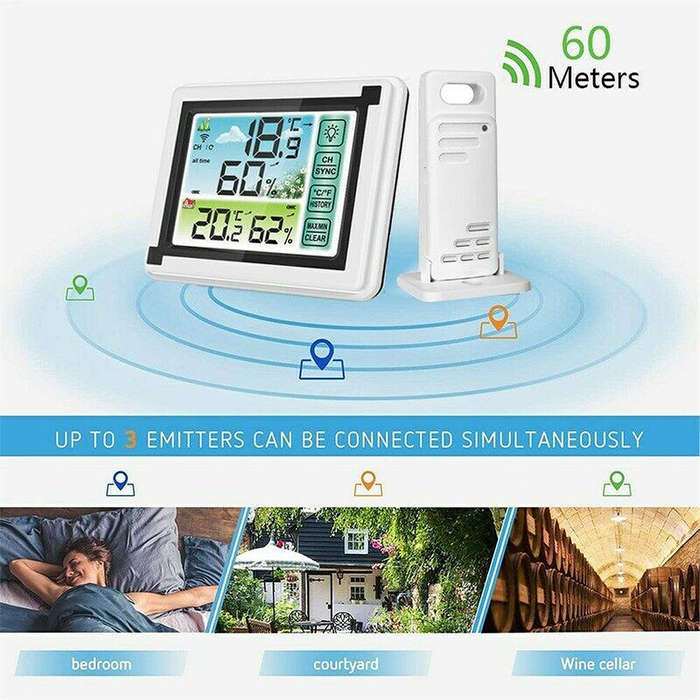 1-to-1 Indoor/Outdoor Wireless Thermometer Large Colorful Screen Temperature Humidity Monitor Weathe