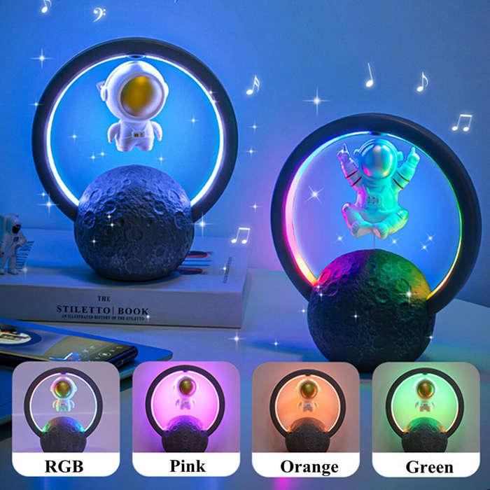 Gold #B - Magnetic Levitating Astronaut LED Night Light RGB Atmosphere Lamp With Music Player Blueto