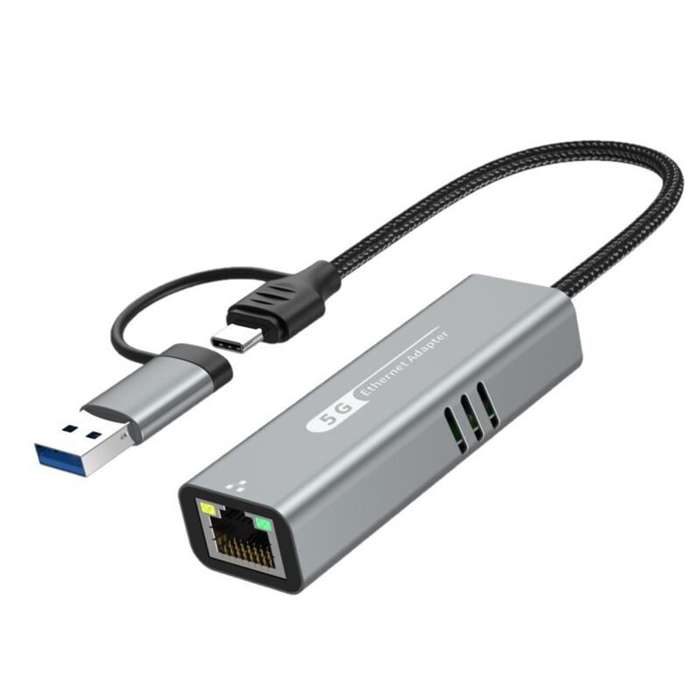 Grey - USB3.1 5000Mbps USB/Type-C To RJ45 Network Interface Converter Gigabit Ethernet Adapter RTL81