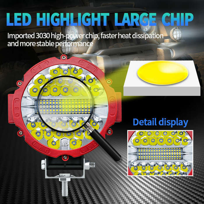 Red - 7-inch 51W Pair of Auxiliary Lights Wide Vision LED Work Light for Off-road Car SUV IP67 Water