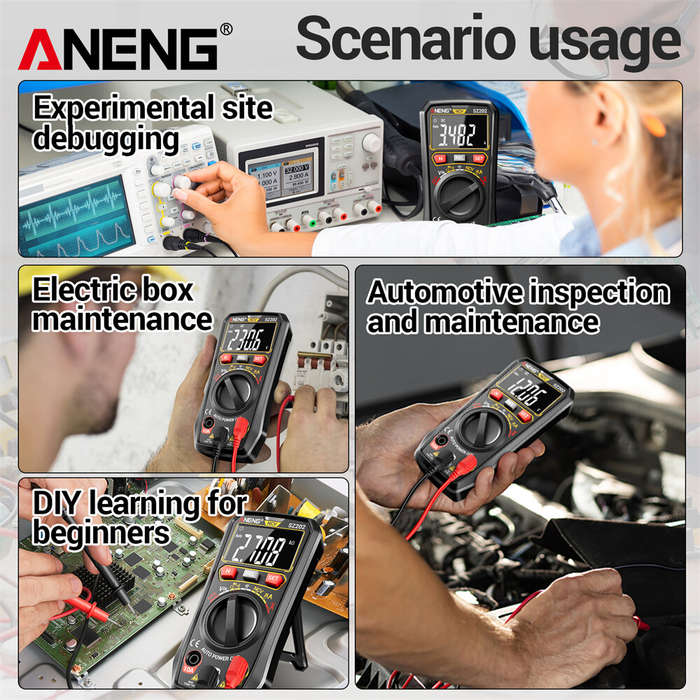 Black - ANENG SZ202 Smart Digital Multimeter 4000 Counts Auto Range AC DC Voltage Current Resistance