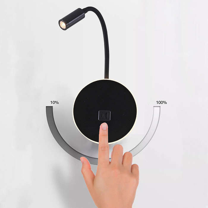 Black - Wall Mounted Reading Lamp with USB Port Bedside Spot light American Style Adjustable Angle M
