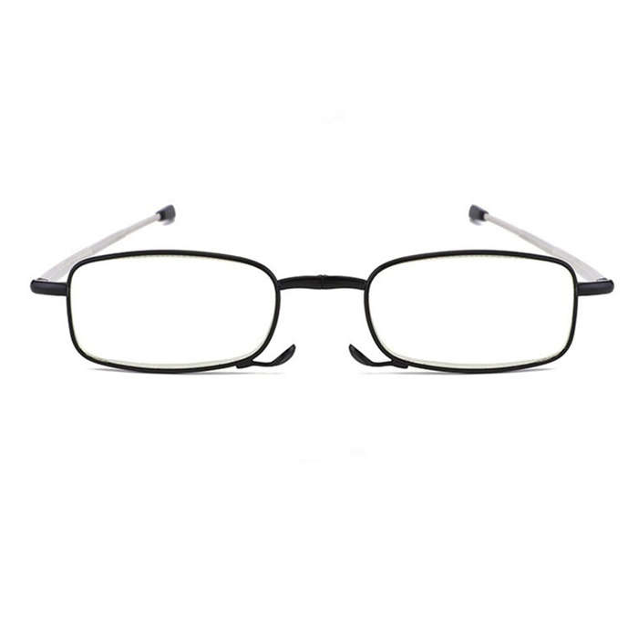 +200 - Foldable Reading Glasses Men Women Metal Frame Blue Light Resistant EyeGlasses with Bag Presc