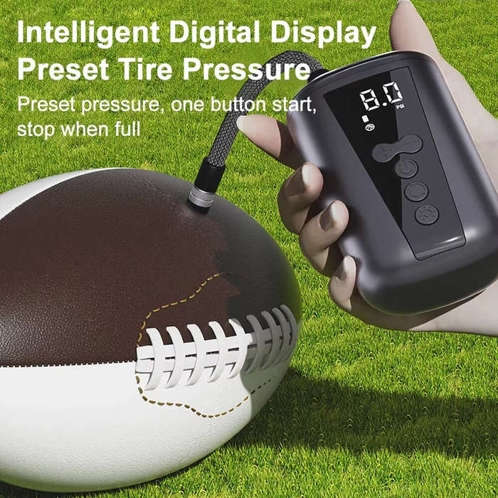 Black - 15Psi Cordless Air Pump Inflator Air Compressor Digital LCD Display Pressure Gauge with LED