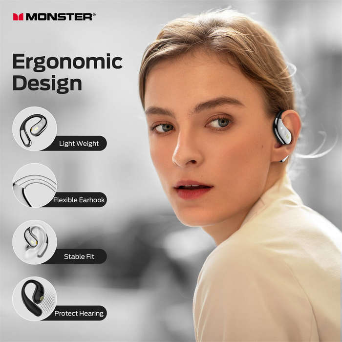 Gold - MONSTER AC360 TWS Earbuds bluetooth 5.4 Earphone 14.2mm Titanium PU Diaphragm AAC Audio ENC N