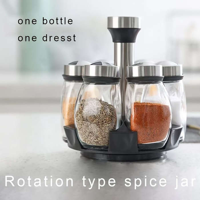 #2 - 7Pcs Set Rotating Base Spice Seasoning Jar Set Kitchenware Creative Multifunctional Rotating Gl