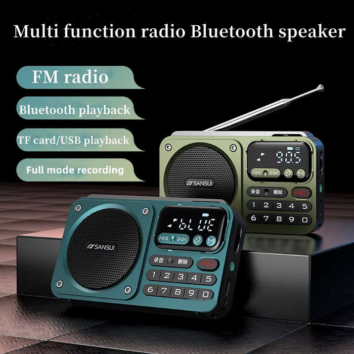 Green - SANSUI F22 Multimedia Radio Wireless bluetooth Speaker Digital Display HiFi Card Music Louds