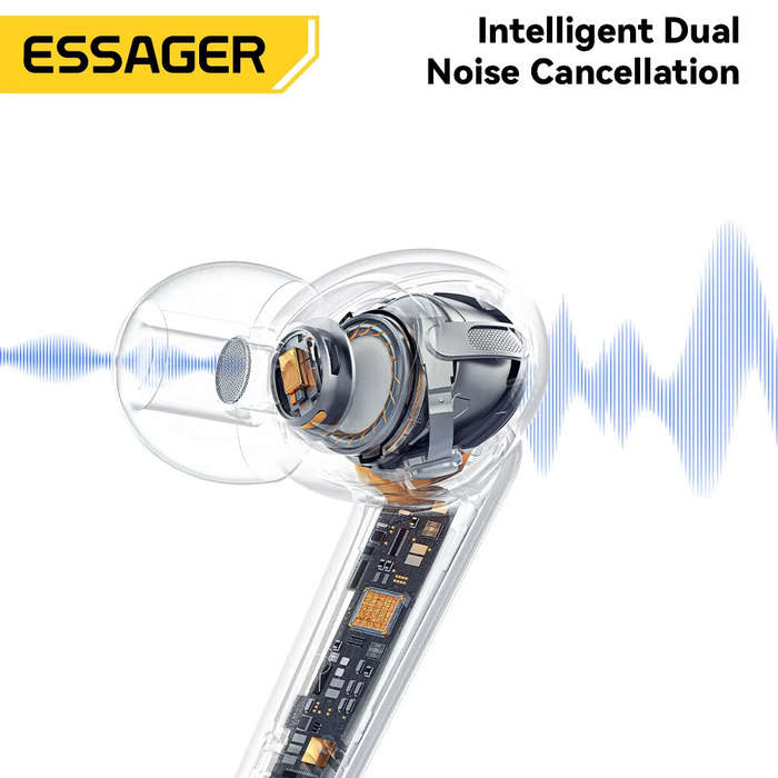 Black - ESSAGER ES-06 TWS bluetooth Earbuds ENC Noise Reduction 10mm Diaphragm Dynamic 20H Playback