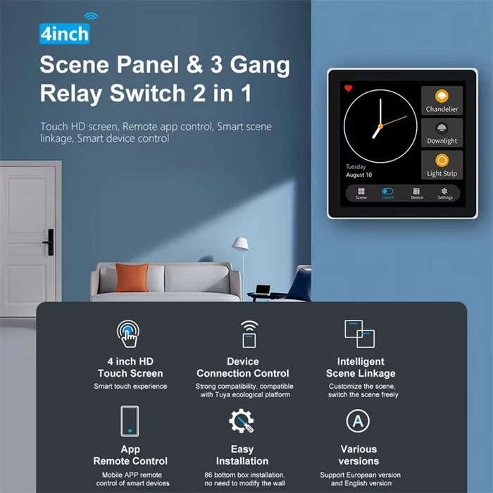 Tuya Smart Home Multiple Zigbee3.0 Control Panel 4-inch LCD Touch Screen 3 Gang Smart Switch APP Rem