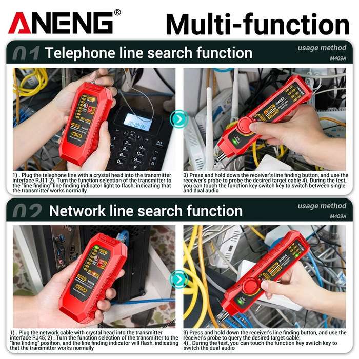 ANENG M469A Smart Network Cable Tester RJ45 RJ11 LAN Cable Tester Finder Wire Tracker Receiver Netwo